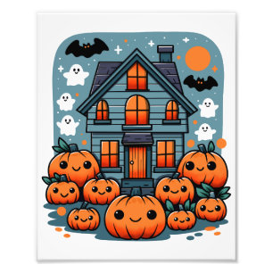 Süßes Spukhaus Halloween-Kürbisse Geister & Fleder Fotodruck