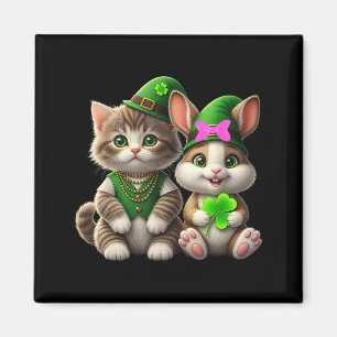 Süßes St. Patrick's Day-Katz- und Hasen-T-Shirt fü Magnet