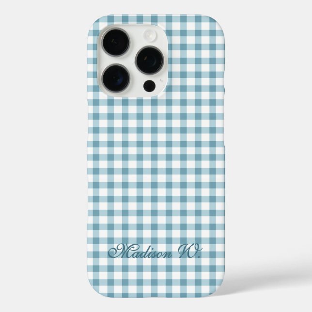 Süßes staubiges blaues Gingham-Muster iPhone 16 Pro Hülle (Rückseite)