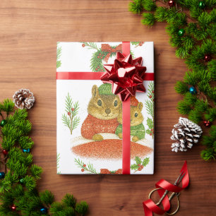 Süßes Streifenhörnchen mit Kiefern-Weihnachten Geschenkpapier