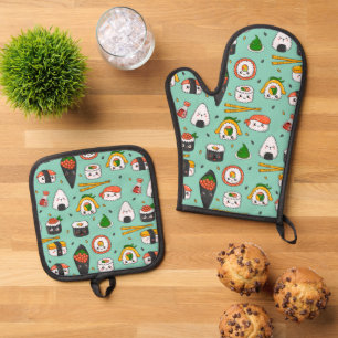 Süßes Sushi  Ofenhandschuh & Topflappen-Set