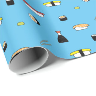 Süßes Sushi-Roll-Set-Muster Nigiri Maki Hellblau Geschenkpapier