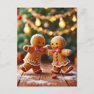Süßes tanzendes Ingwerbrot-Paar Weihnachten Ferien Postkarte
