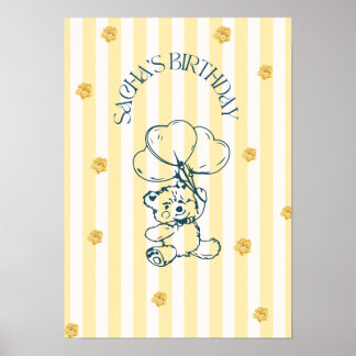 Süßes Teddybär Geburtstagsposter mit Luftballon Poster