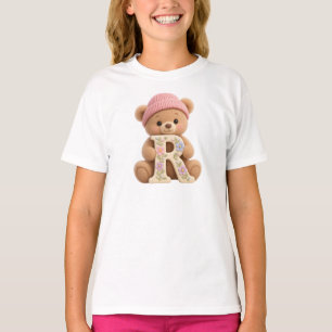 Süßes Teddybär-Initial-R-Blumen-Mädchen-T-Shirt T-Shirt