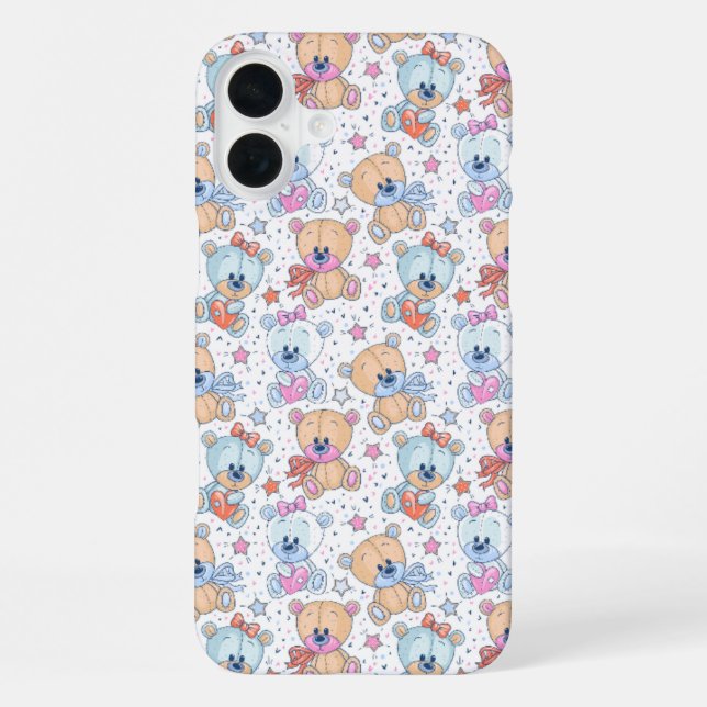 Süßes Teddybär-Muster iPhone 16 Plus Hülle. Hülle (Rückseite)