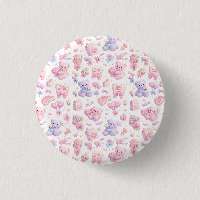 Süßes Teddybär-Mutter-Clipart-Bundle | Pastell-Was Button (Vorderseite)