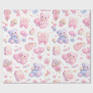Süßes Teddybär-Mutter-Clipart-Bundle Pastell-Was Geschenkpapier