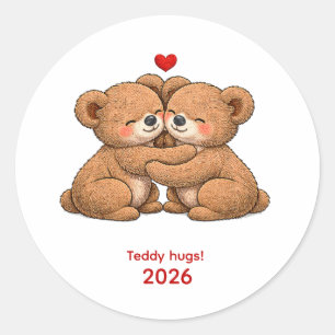 Süßes Teddybär-Paar in Liebe – Stickerei-Stil Runder Aufkleber