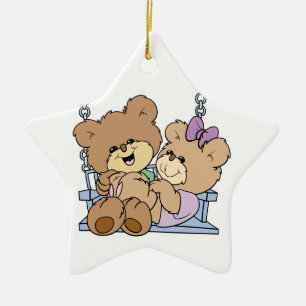 Süßes Teddybär-Paar Romantik auf einer Bank-Schauk Keramik Ornament