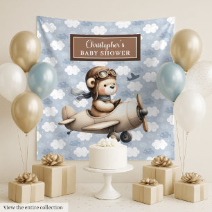 Süßes Teddybär-Pilot-Junge-Taufparty-Schild Wandteppich