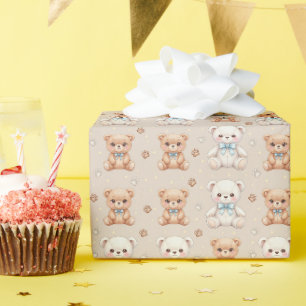 Süßes Teddybär- und Blau-Schleifen nahtloses Muste Geschenkpapier