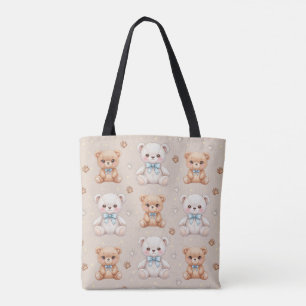 Süßes Teddybär- und Blau-Schleifen nahtloses Muste Tasche