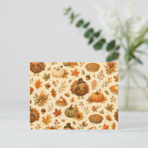 Süßes Thanksgiving-Wasserfarbmuster mit Truthähnen Postkarte
