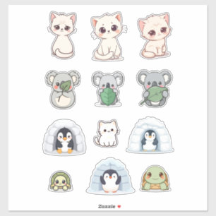 Süßes Tier & Iglu-Sticker-Set – Cartoon-Kreatur Aufkleber