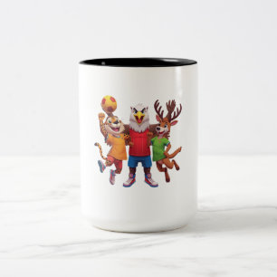 Süßes Tier Sportteam Maskottchen Cartoon-Design Zweifarbige Tasse