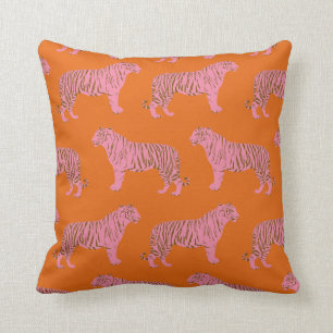 Süßes Tiger-Muster in lebendigem Pink und Orange Kissen