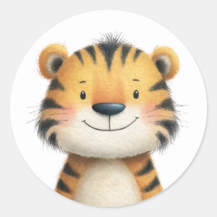 Süßes Tigerbaby-Wasserfarben-Illustration Minimali Runder Aufkleber