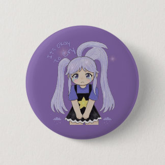 Süßes trauriges Mädchen Handgezeichnete Illustrati Button