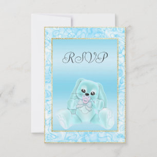 Süßes Türkises Häschen Baby Shower RSVP Karte