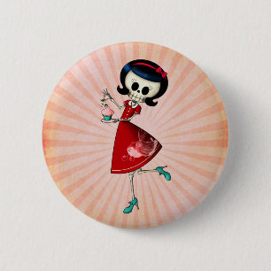 Süßes u. beängstigendes Skeleton Mädchen Button