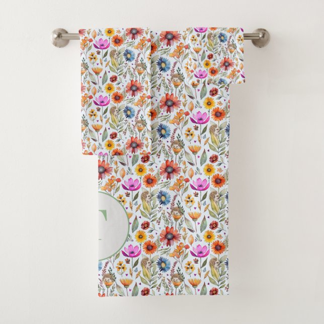 Süßes und Adorable Wildblumen & Igel Muster Badhandtuch Set (Insitu)
