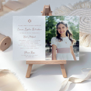 Süßes und einfaches Imitat Rose Gold Foto Bat Mitz Einladung