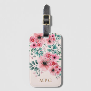 Süßes und elegantes Monogramm Wasserfarbenflor Gepäckanhänger