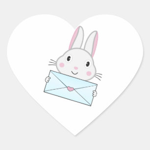 Süßes und liebes Kaninchen hält Liebesbrief Herz-Aufkleber