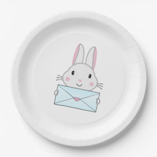 Süßes und liebes Kaninchen hält Liebesbrief Pappteller