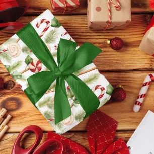 Süßes und Niedliches Candy Canes & Weihnachtsgrün Geschenkpapier
