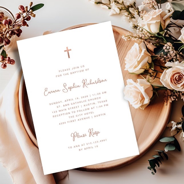 Süßes und Whimsisches | Rose Goldfarbene Taufe Einladung (An elegant, faux rose gold look Baptism invitation for your baby girl)