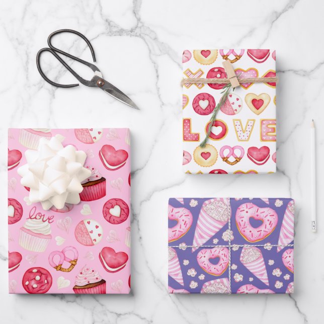 Süßes Valentinisches Cookies & Cupcakes Geschenkpapier Set (Vorderseite)