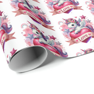 Süßes Valentins-Einhorn-Fliesenmuster Geschenkpapier
