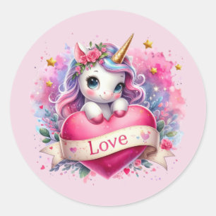 Süßes Valentinsliebes-Einhorn Runder Aufkleber