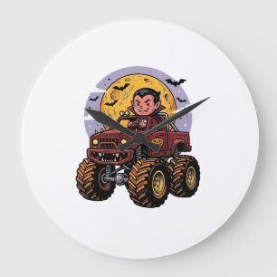 Süßes Vampir-Monster-Truck-Halloween-Shirt-Design_ Große Wanduhr