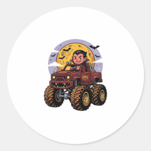 Süßes Vampir-Monster-Truck-Halloween-Shirt-Design_ Runder Aufkleber