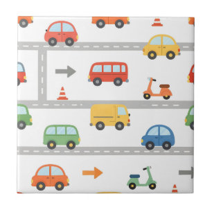 Süßes Verkehrsstraßen-Fahrzeug-Muster für Kinder Fliese