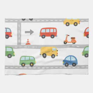 Süßes Verkehrsstraßen-Fahrzeug-Muster für Kinder Geschirrtuch
