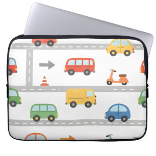 Süßes Verkehrsstraßen-Fahrzeug-Muster für Kinder Laptopschutzhülle
