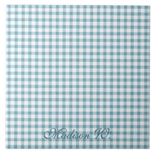 Süßes verstaubtes blaues Gingham-Muster Fliese
