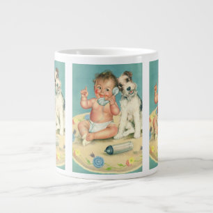Süßes Vintage-Baby, das mit Hund telefoniert Jumbo-Tasse