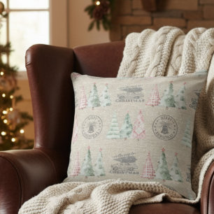 Süßes Vintage-Jutestempel-Weihnachtsbaum-Muster Kissen