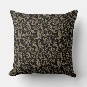 Süßes vintage schwarzes braunes Blumenmuster Kissen