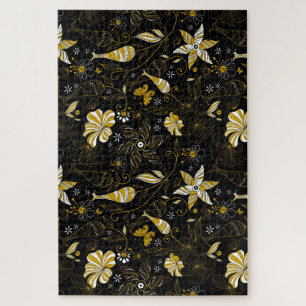 Süßes vintage schwarzes goldenes Blumenmuster