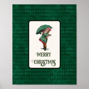 Süßes Vintage-Weihnachtsmädchen Ferien   Poster