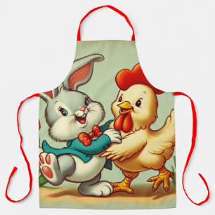 Süßes, vintage Zeichentrick Huhn & Kaninchen Schürze