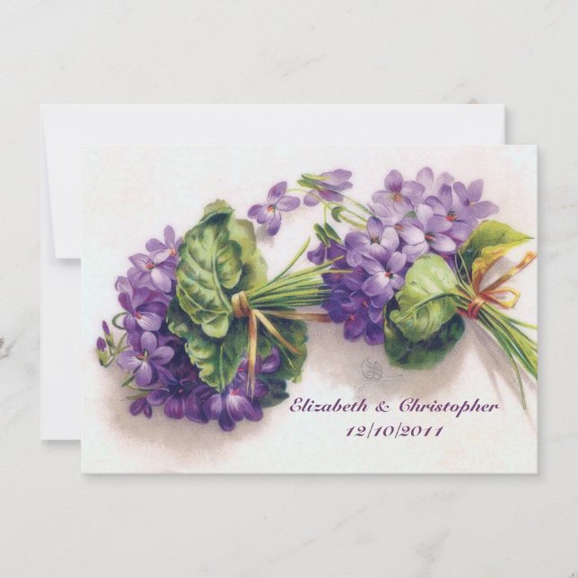 Süßes Vintages Violett Blume Hochzeitsbroquette Einladung (Vorderseite)