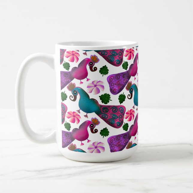 Süßes Vogel-Blumenmuster | Farbige Vögel Kaffeetasse (Links)
