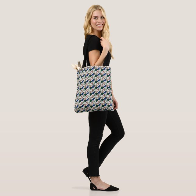 Süßes Vogel-Blumenmuster | Farbiger blauer Vogel m Tasche (Am Model)